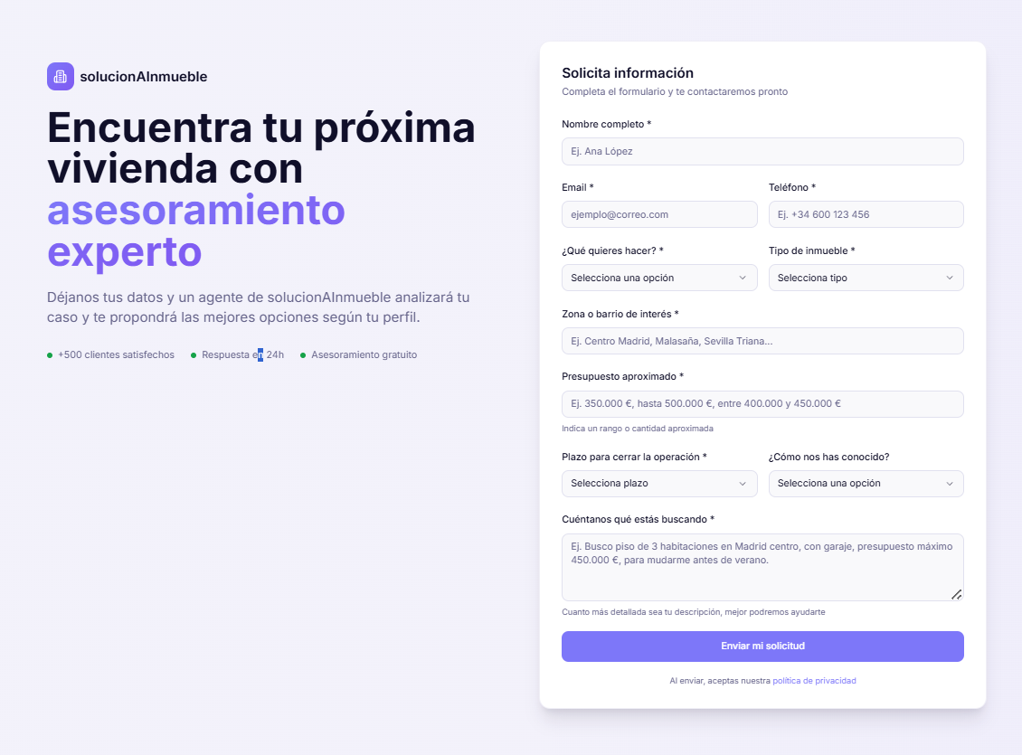 Formulario preferencias cliente
